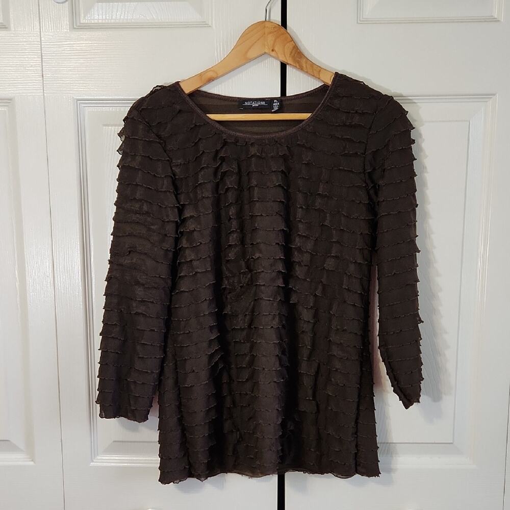 Vintage Notations Womens Brown Layered Blouse Size Med Fiesta Neutral Ruffle USA
